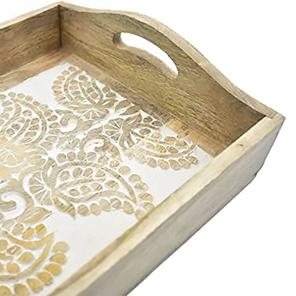 Hand Carved Wooden Breakfast Serving Tray w/ Handle | Kitchen Serve-Ware Accessories | 15x10 | 2050