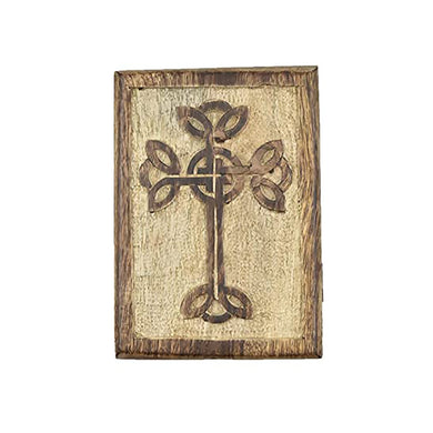 Handmade Wooden Jewelry Keepsake Trinket Storage Box Organizer Holder with Cross Carvings for Women & Girls