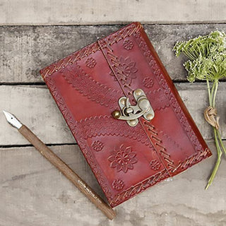 Handmade Leather Travel Journal with Lock-Unlined, 100 Sheets/200 Pages, 7x5 Inches