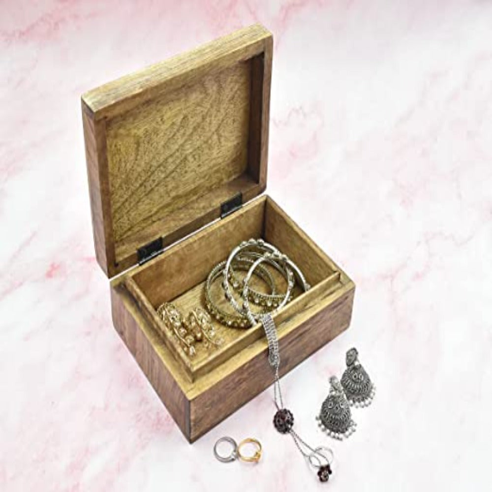 Wooden Hand Carved Decorative Box with Pentagram Carving | Jewelry & Keepsake Organizer | Gifts for Women |