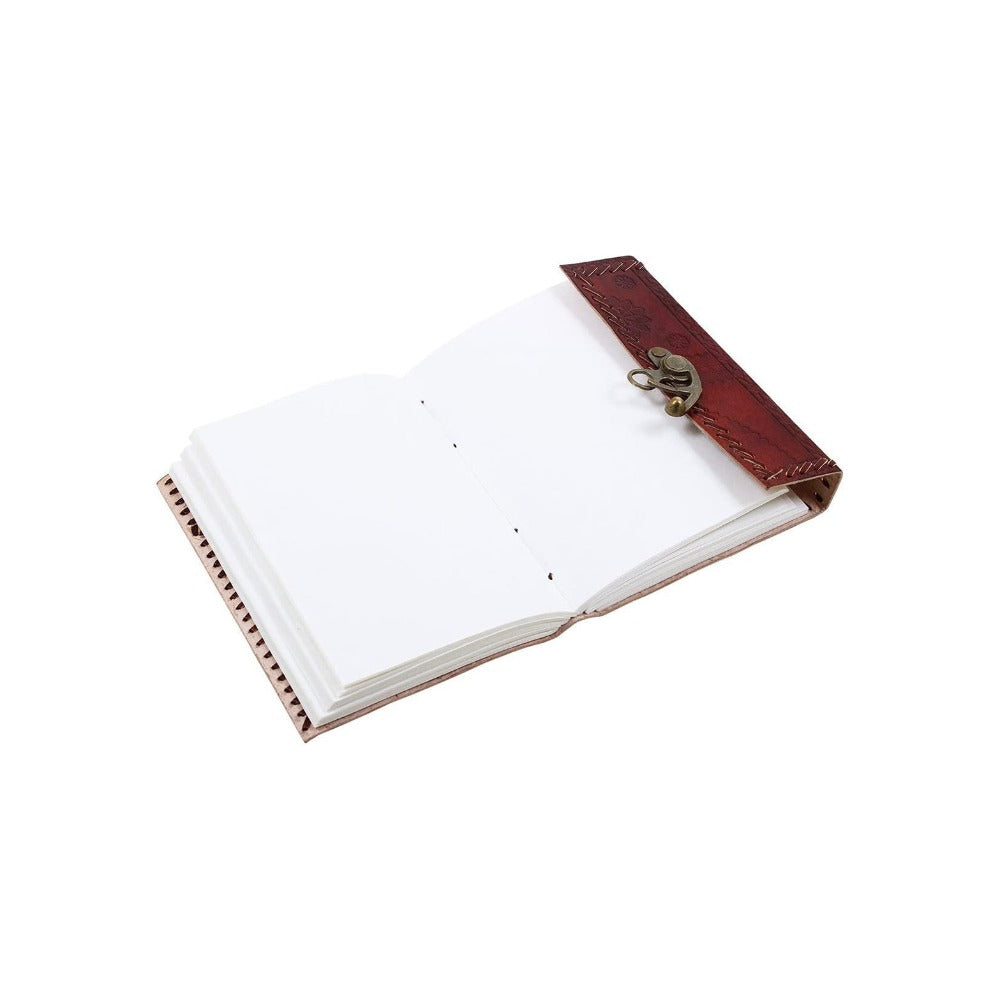 Handmade Leather Travel Journal with Lock-Unlined, 100 Sheets/200 Pages, 7x5 Inches