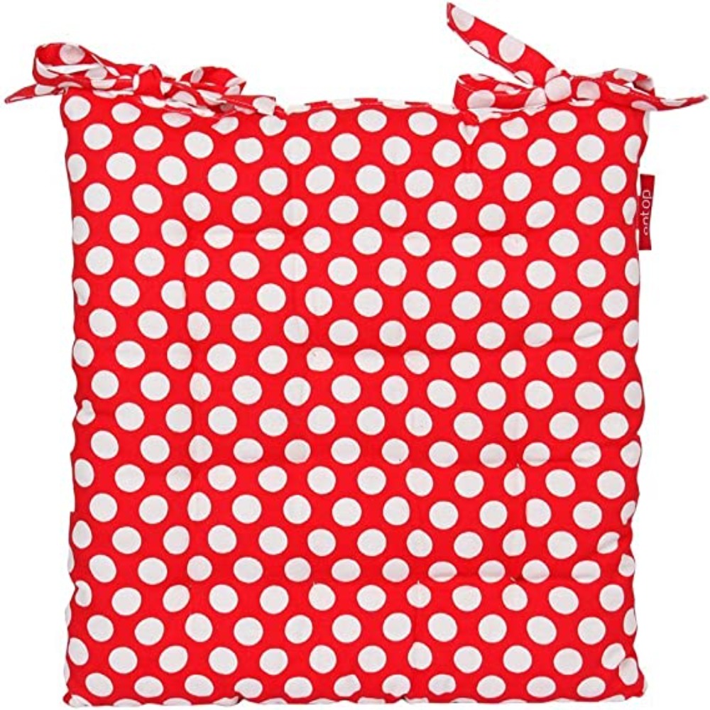 Red Polka Dot Chair Pad Seat Cushion Pillow with Adjustable Ties and Soft Cotton Stuffing