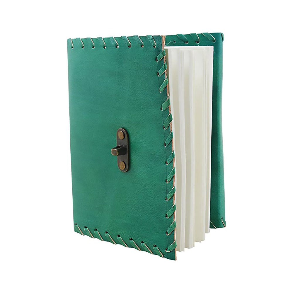 Handcrafted Leather Bound Personal Diary with 200 Unlined Pages and Latch-Emerald Green (7 x 5)