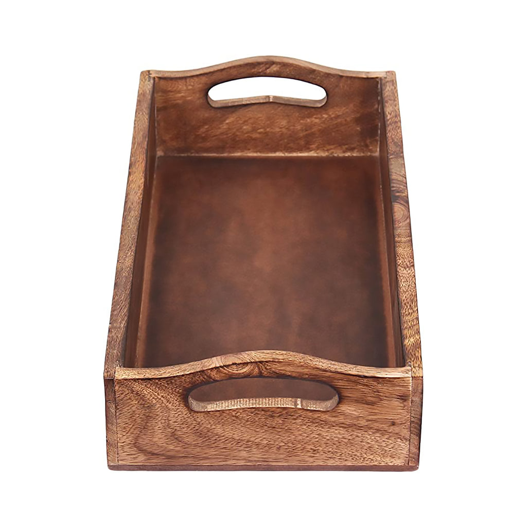 Rustic Wooden Serving Tray with Hand Carved Floral Design (14 x 10)