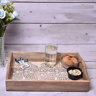 Hand Carved Wooden Breakfast Serving Tray w/ Handle | Kitchen Serve-Ware Accessories | 15x10 | 2050