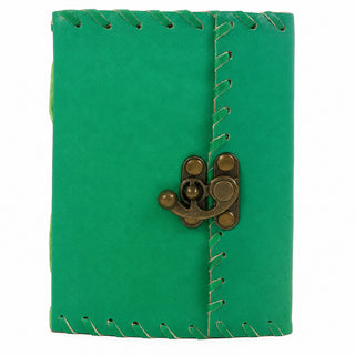 Store Indya Genuine Leather-Bound Journal – Vintage Travel Notebook, 200 Unlined Pages, Antique Leather Journal with Secure Latch, Emerald Green