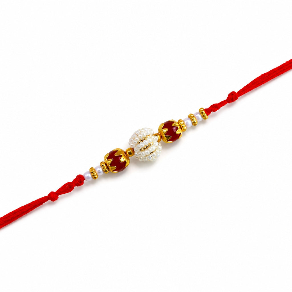 Designer Red Bead Rakhi for Brother – Rakhi Bracelet & Traditional Raksha Bandhan Gift Set for Bhaiya | Premium Raksha Bandhan Rakhi Gift