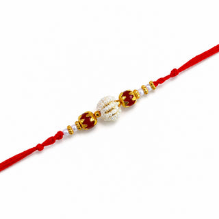 Designer Red Bead Rakhi for Brother – Rakhi Bracelet & Traditional Raksha Bandhan Gift Set for Bhaiya | Premium Raksha Bandhan Rakhi Gift