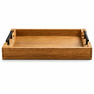 Shalinindia Mango Wooden Serving Tray, Metal Handles, Rustic, Brown