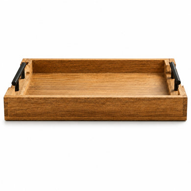 Shalinindia Mango Wooden Serving Tray, Metal Handles, Rustic, Brown