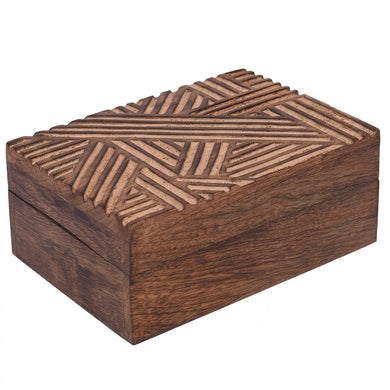 STORE INDYA Handmade Floral Carved Wooden Jewelry Box, Multipurpose Chest Mom Gifts Antique Trinket Organizer Keepsake Treasure Box for Women Girls, Decor Gifts (Art Deco - 8 X 5 Inches)