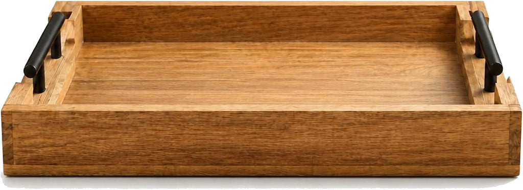 STORE INDYA Mango Wood Serving Tray with Metal Handles – Rustic Coffee Table & Ottoman Tray for Living Room, Kitchen, Breakfa