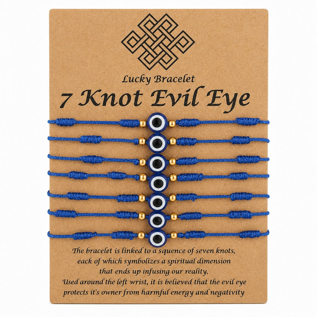 Shalinindia Evil Eye Bracelet Set of 7 | Rakhi for Brother | Adjustable Protection Amulet to Ward Off Negative Energy | Lucky