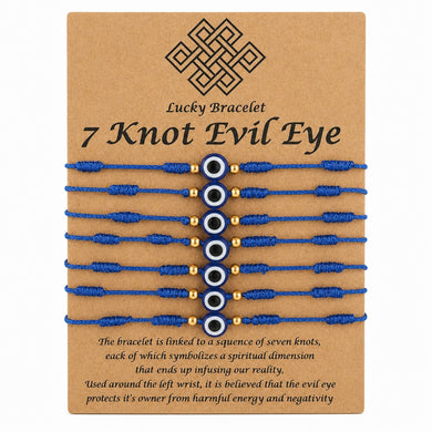 Shalinindia Evil Eye Bracelet Set of 7 | Rakhi for Brother | Adjustable Protection Amulet to Ward Off Negative Energy | Lucky Kabbalah for Men & Women