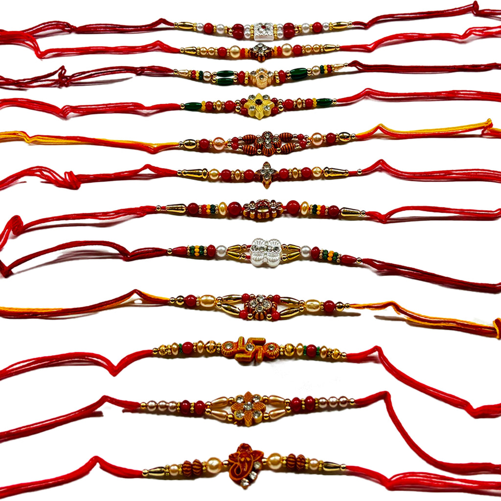 Rakhi Set of 12 for Brother | Cotton Raksha Bandhan Rakhi | 2 Inches Rakhi for Brother | Multi Color Studded Gems Rakhis for Brother Gift Set