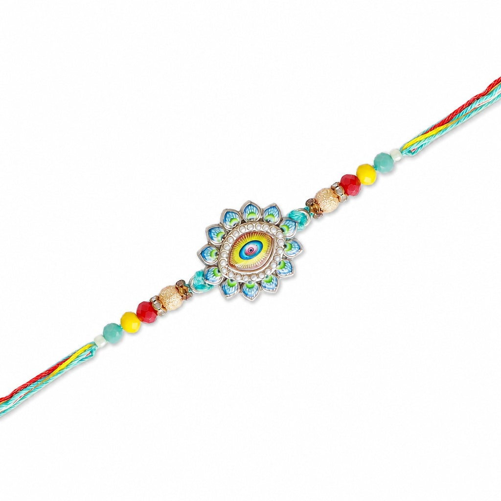 Store Indya Premium Designer Evil Eye Rakhi Set of 2 | for Bhaiya Bhabhi – Traditional Lumba Set, Thread Rakhi with Stones – 