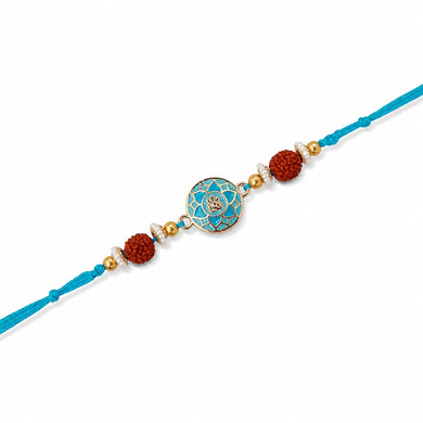 Shalinindia Designer Blue Enamel Rakhi for Brother – Rakhi Bracelet Thread, Traditional Raksha Bandhan Gift for Bhaiya