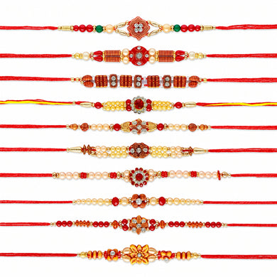 Rakhi Set of 10 for Brother, Bhai, Designer Multicolored Assorted Rakhi Bracelet Set for Raksha Bandhan