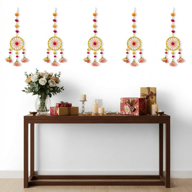 STORE INDYA Traditional Wall Hangings Set of 5, With Peach color Flowers