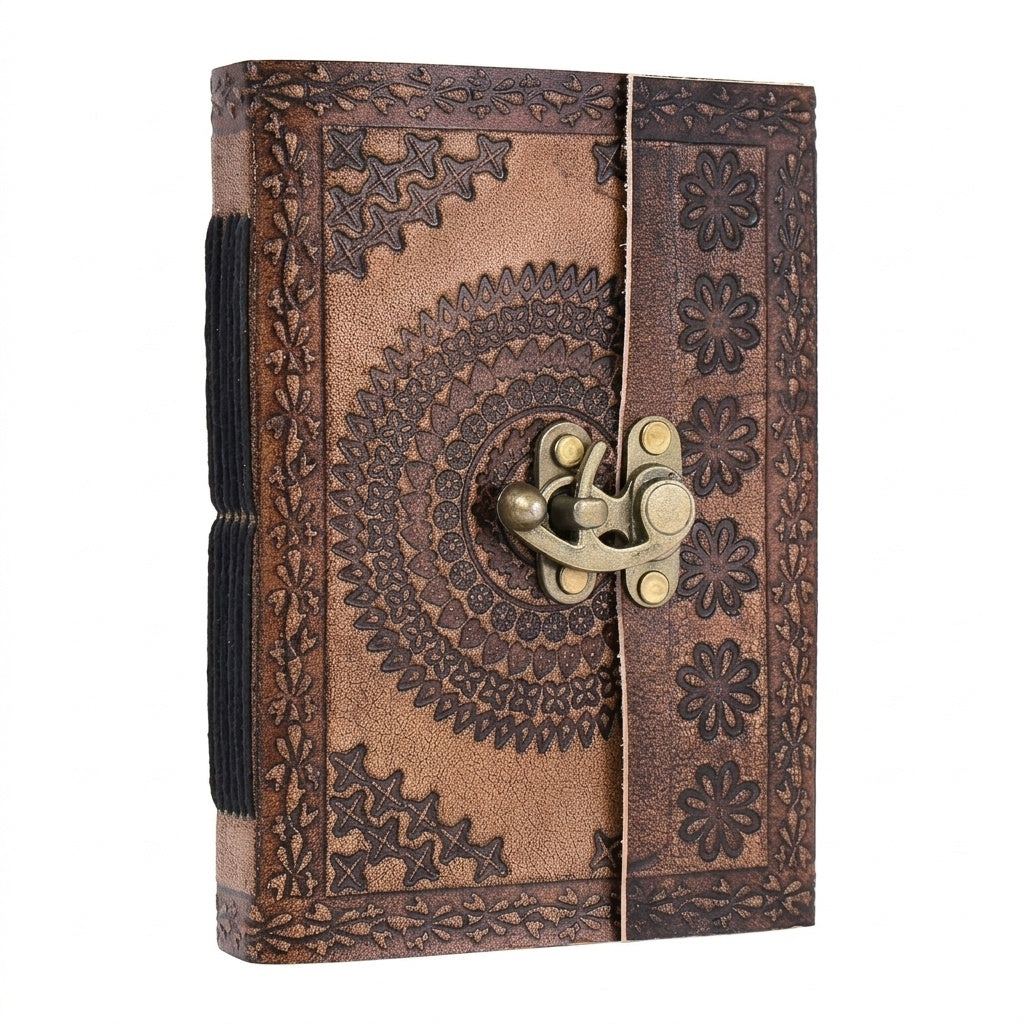 STORE INDYA Handmade Leather Bound Journal with Lock - Vintage Travel Diary | 192 Eco-Friendly Pages | Refillable Writing Not