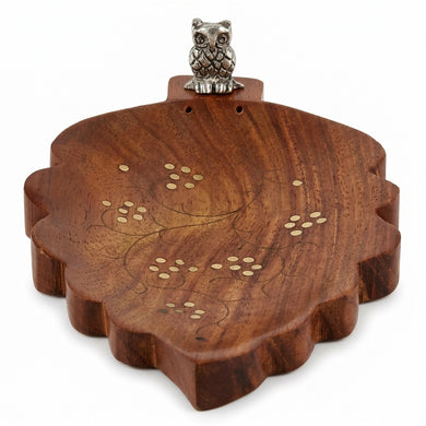 STOREINDYA Wooden Incense Stick Holder with Ash Catcher | Hand-Carved Owl Design Incense Burner Stand for Home Decor & Medita
