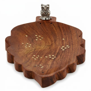 STOREINDYA Wooden Incense Stick Holder with Ash Catcher | Hand-Carved Owl Design Incense Burner Stand for Home Decor & Meditation