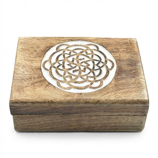 STORE INDYA Wooden Jewelry Box for Women - Handmade Mandala Carved Jewelry Organizer with Whitewash Finish - Decorative Jewel
