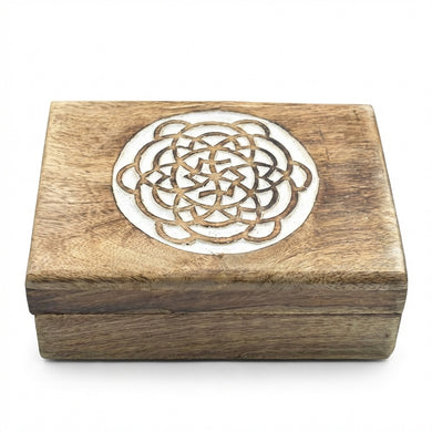 STORE INDYA Wooden Jewelry Box for Women - Handmade Mandala Carved Jewelry Organizer with Whitewash Finish - Decorative Jewelry Storage Trinket Box Gift