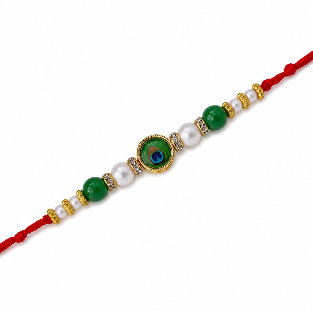 ShalinIndia Designer Green Peacock Rakhi for Brother – Traditional Raksha Bandhan Rakhi Bracelet | Premium Rakhi Thread Gift