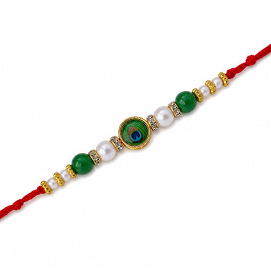 ShalinIndia Designer Green Peacock Rakhi for Brother – Traditional Raksha Bandhan Rakhi Bracelet | Premium Rakhi Thread Gift for Bhaiya