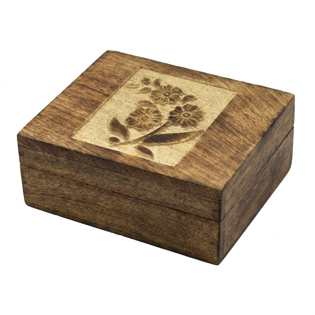 STORE INDYA Wooden Jewelry Box for Women | Hand Carved Decorative Jewelry Organizer with Flower Design | Treasure Keepsake Bo