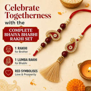 Shalinindia Bhai Bhabhi Rakhi Set of 2 – Traditional Lumba Thread Rakhi with Stones | Raksha Bandhan Gift Set for Brother & B