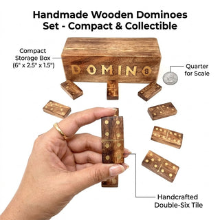 STORE INDYA Wooden Dominoes Set Double Six | Classic Handmade Domino Game Set 28 Tiles with Storage Box for Family Fun