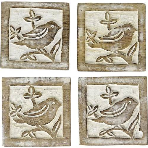 Set of 4 Rustic Wood Coasters-Water Absorbent and Eco-Friendly-Protects Furniture from Stains and Damage