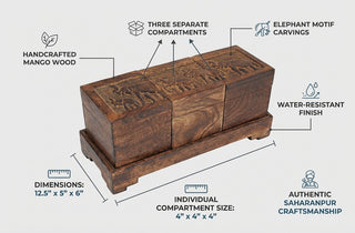 Tea Boxes Wooden/Tea Box Organizer/Tea Box Holder/Tea Storage Box/Tea Chest Boxes/Wood Tea Box Handmade Wooden Teabags Holder Chest Organizer (Elephant Trio Collection)