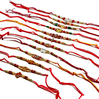 Rakhi Set of 12 for Brother | Cotton Raksha Bandhan Rakhi | 2 Inches Rakhi for Brother | Multi Color Studded Gems Rakhis for Brother Gift Set