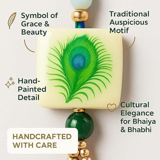 Premium Designer White Peacock Resin Rakhi Set of 2 with Roli Chawal for Bhaiya Bhabhi – Traditional Lumba Set, Thread Rakhi 