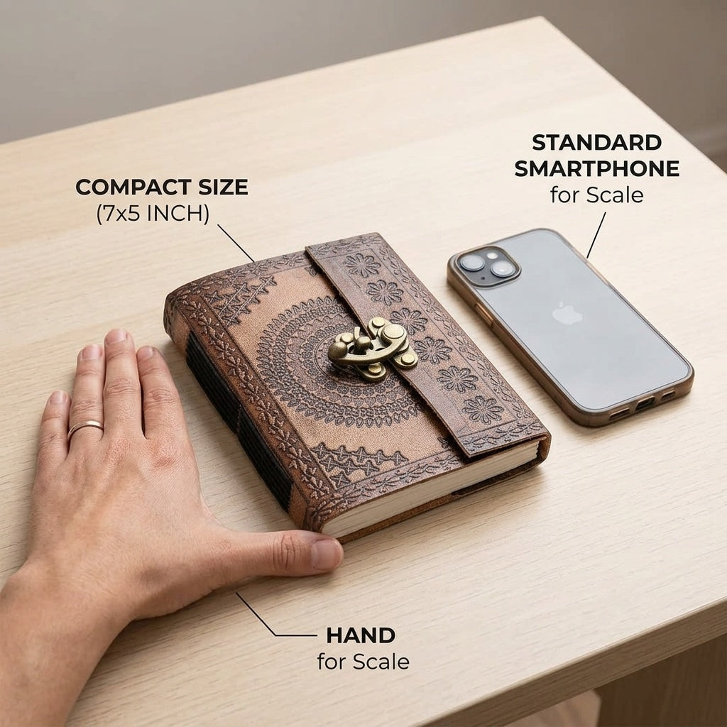 STORE INDYA Handmade Leather Bound Journal with Lock - Vintage Travel Diary | 192 Eco-Friendly Pages | Refillable Writing Not