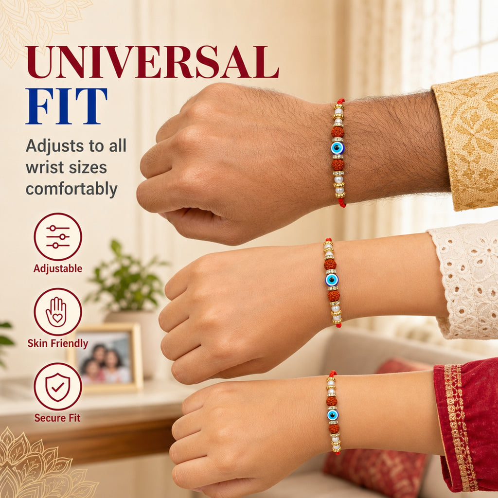 Designer Evil Eye & Rudraksha Rakhi Set of 2 for Brother – Rakhi Bracelet, Traditional Raksha Bandhan Gift, Rakhi for Bhaiya
