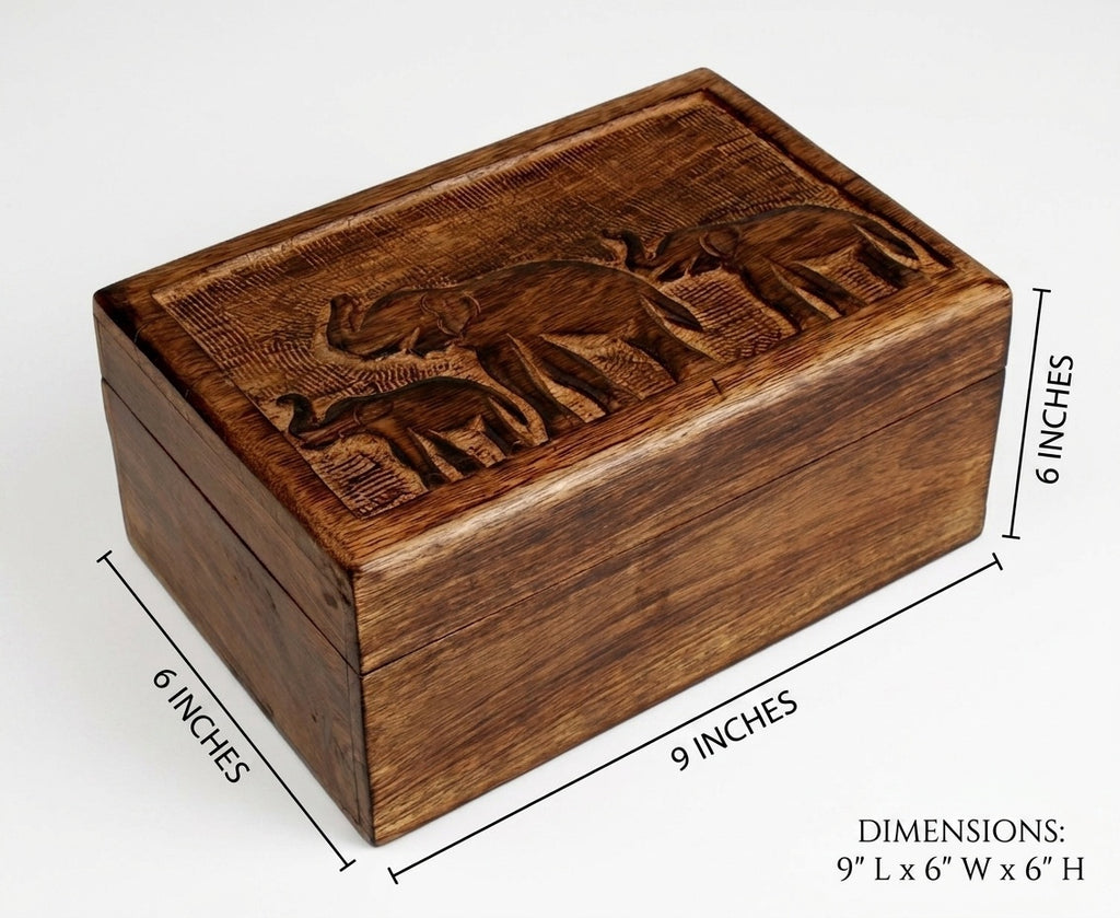 STOREINDYA Wooden Handmade Treasure Chest Box - Antique Jewelry Keepsake Storage with Elephant Design, Lock & Trinket Holder for Watches & Accessories