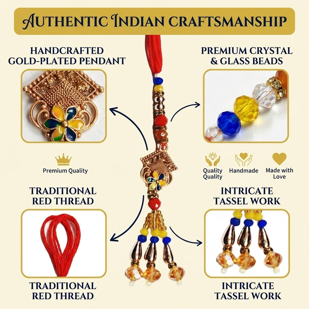 STORE INDYA Rakhi Set for Brother and Bhabhi - Traditional Bhaiya Bhabhi Rakhi for Raksha Bandhan Festival - Medium Size