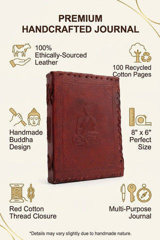 Premium Leather Diary | Handmade Leather Journal & Personal Organizer, Travel Notebook with Buddha Embossed Cover, Vintage Wr