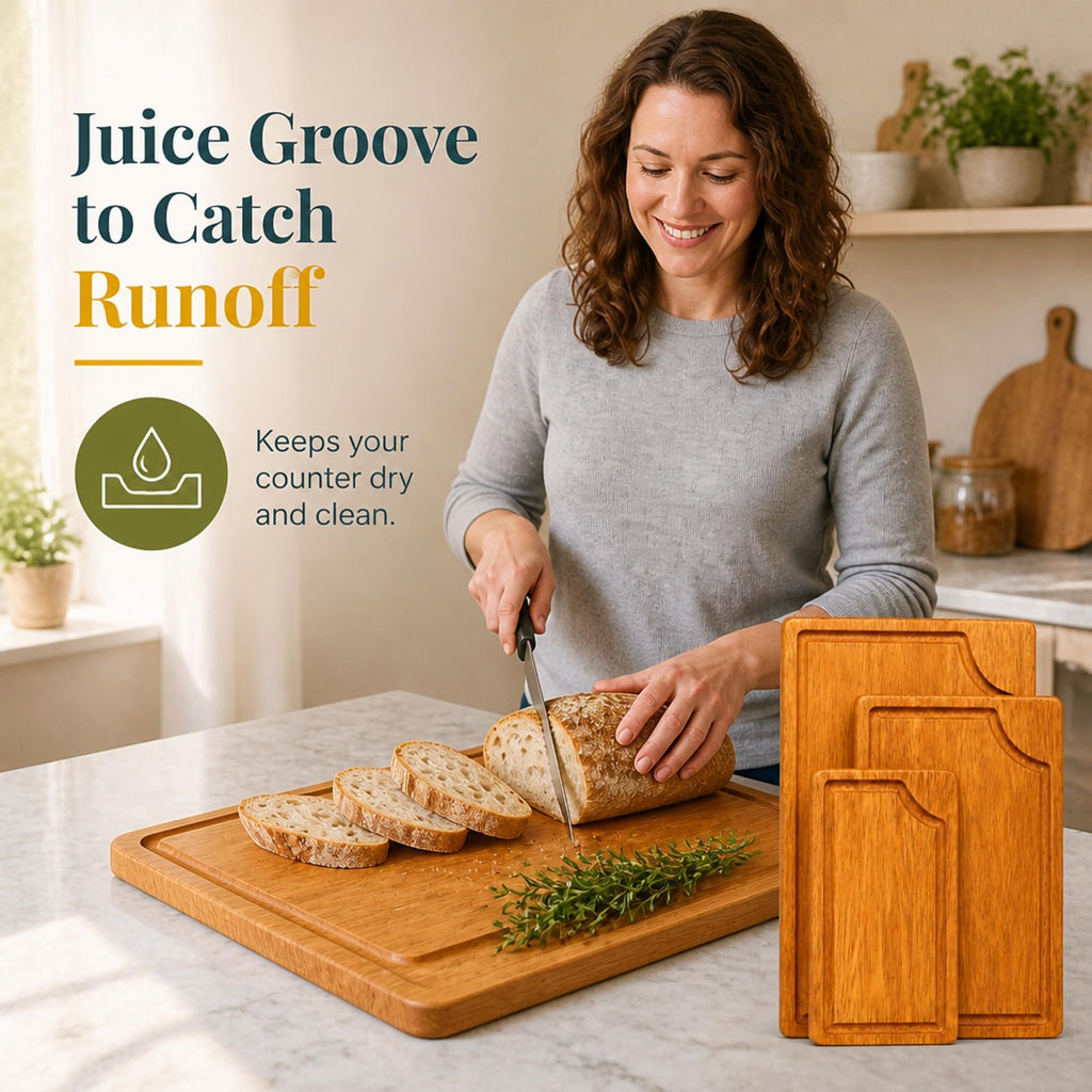 STORE INDYA Cutting Boards for Kitchen - Set of 3 Wooden Chopping Boards for Prep & Serving, Charcuterie, Butcher Block, Non 