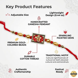 STORE INDYA Rakhi for Brother - Traditional Raksha Bandhan Rakhi Thread - Single Premium Ganesh Rakhi - Festival Gift
