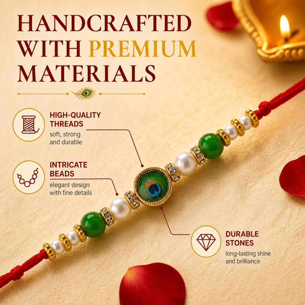 ShalinIndia Designer Green Peacock Rakhi for Brother – Traditional Raksha Bandhan Rakhi Bracelet | Premium Rakhi Thread Gift