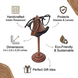 storeindya Handcrafted Rosewood Glasses Holder Stand - Wooden Eyeglass Holder for Sunglasses & Spectacles - Unique Aesthetic Gift Idea for Home & Office