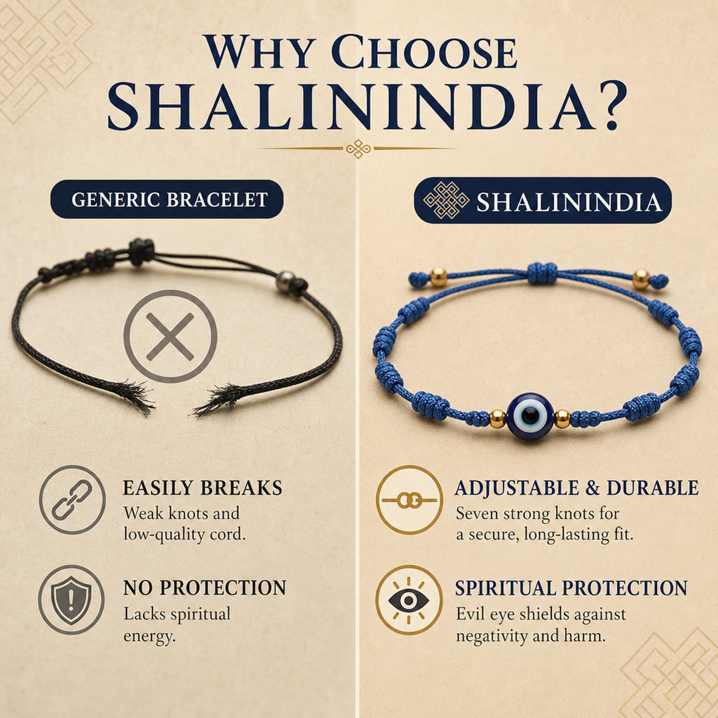 Shalinindia Evil Eye Bracelet Set of 7 | Rakhi for Brother | Adjustable Protection Amulet to Ward Off Negative Energy | Lucky