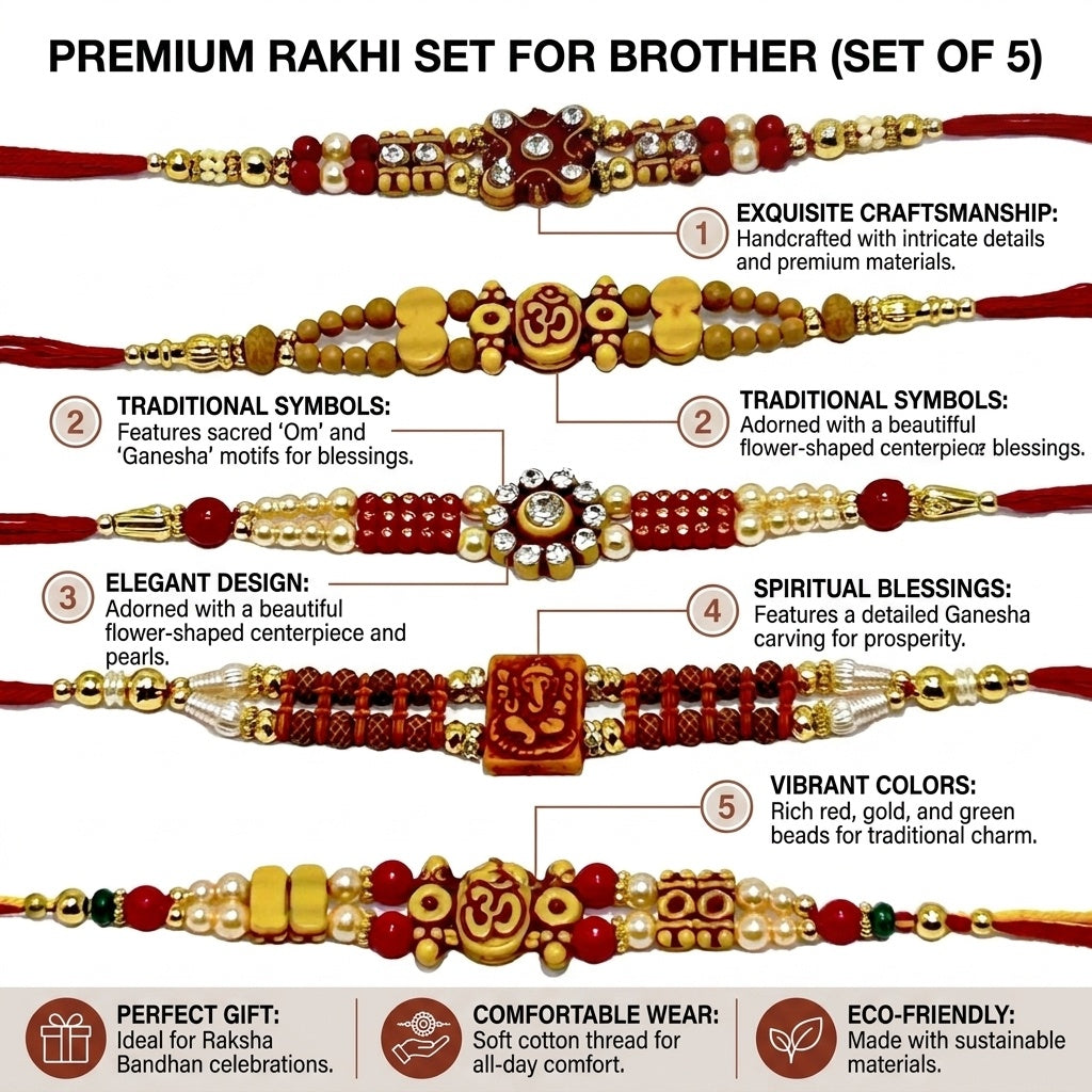 STORE INDYA Rakhi Set for Brother & Bhabhi - Designer Raksha Bandhan Traditional Thread Gift Pack for Bhai Bhaiya Bhatija (Set of 5)