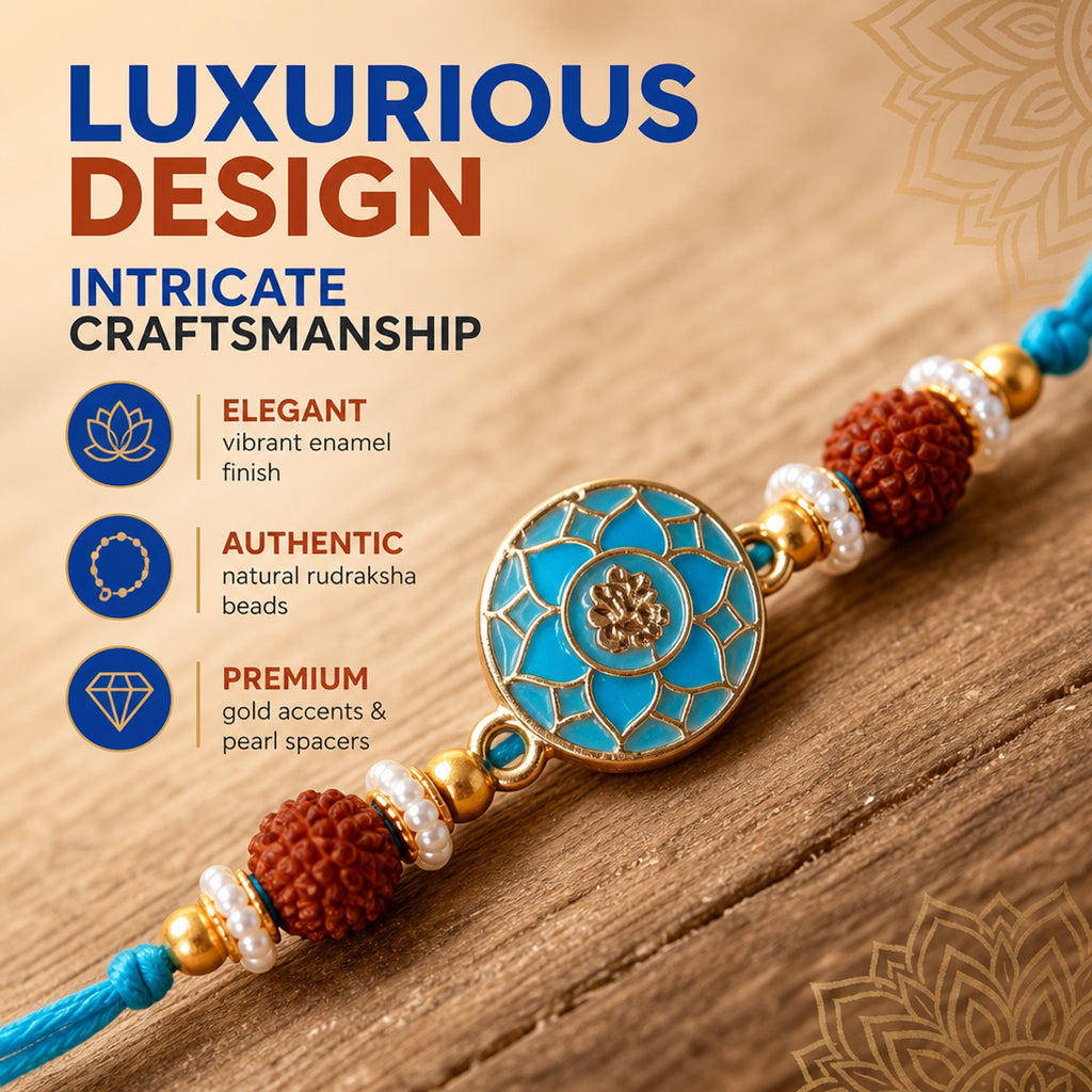 Shalinindia Designer Blue Enamel Rakhi for Brother – Rakhi Bracelet Thread, Traditional Raksha Bandhan Gift for Bhaiya
