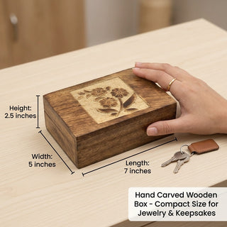 STORE INDYA Wooden Jewelry Box for Women | Hand Carved Decorative Jewelry Organizer with Flower Design | Treasure Keepsake Bo